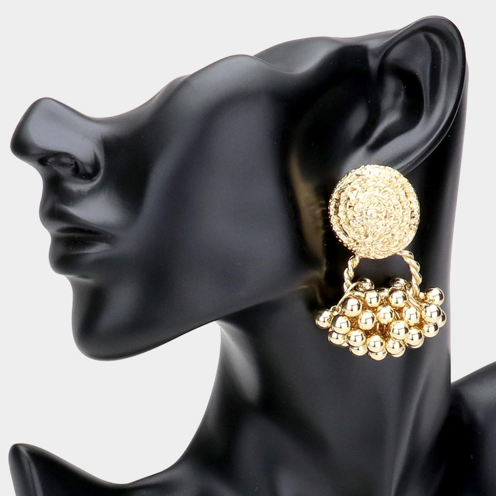 Gold Metal Ball Cluster Geometric Dangle Earrings Fashion Statement Accessories